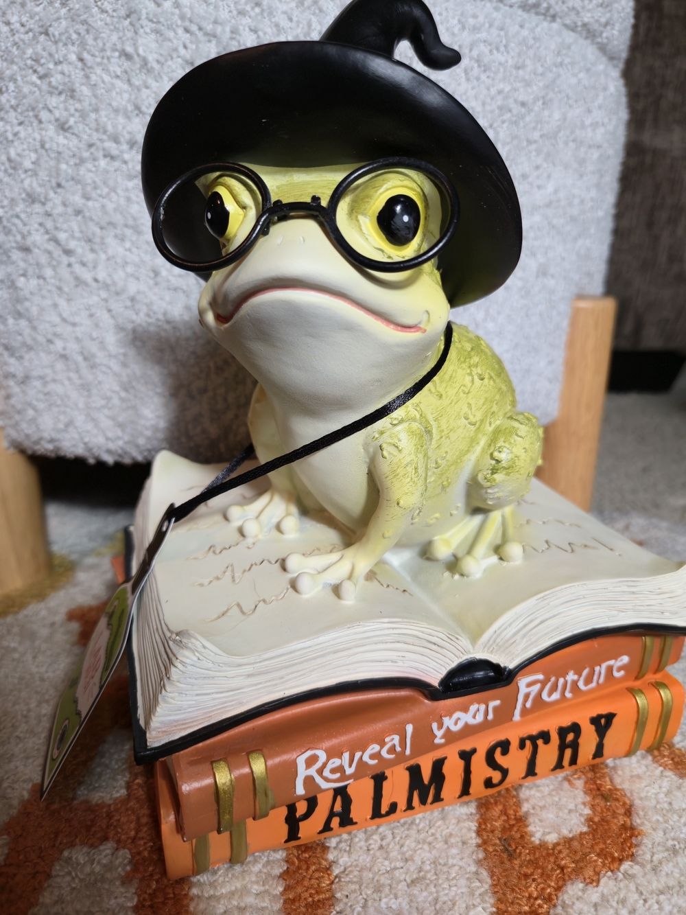 Halloween Witch Frog Figurine Decor Toad on Stacked Books Statue NWT
